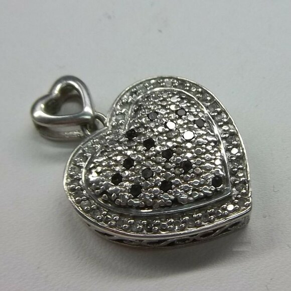 OTC Sterling Silver 925 Diamond Heart Dangle Pendant (5 Grams) - Picture 2 of 5